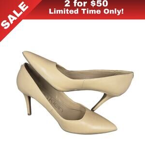 [Sale: 2 for $50!] CALVIN KLEIN NUDE LEATHER PUMPS - Designer High Heels